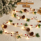 [Christmas Light String] Christmas Decoration Light String | 1pc, Green Leaf Pine Needle (Plastic Pine Cone) Mushroom Light, 6.56 Feet 20 LED, No Battery - New Year, Office, Room, Wedding, Home Wall Decoration House Of Avana