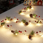 [Christmas Light String] Christmas Decoration Light String | 1pc, Green Leaf Pine Needle (Plastic Pine Cone) Mushroom Light, 6.56 Feet 20 LED, No Battery - New Year, Office, Room, Wedding, Home Wall Decoration House Of Avana