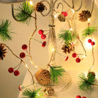 [Christmas Light String] Christmas Decoration Light String | 1pc, Green Leaf Pine Needle (Plastic Pine Cone) Mushroom Light, 6.56 Feet 20 LED, No Battery - New Year, Office, Room, Wedding, Home Wall Decoration House Of Avana