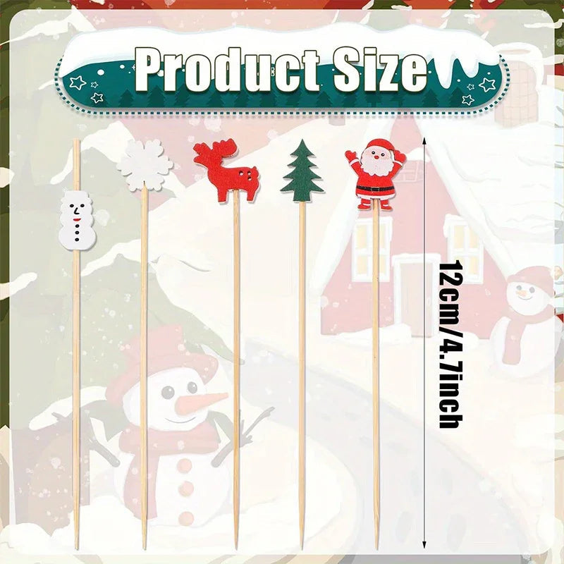 [Christmas Party Supplies] 30pcs Festive Christmas Roostertail Picks Set - Holiday Party Supplies with Snowflakes, Snowmen, Reindeer & Designs, Seasonal Table Decor, Hand Wash Only House Of Avana [[SKU:HOA-MSC-035]]