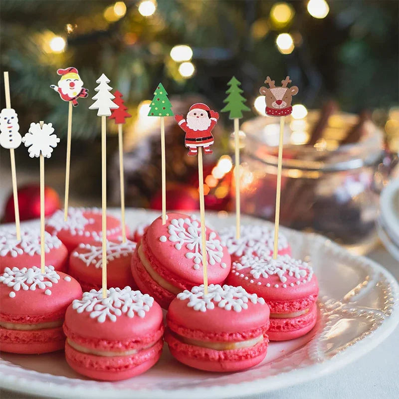 [Christmas Party Supplies] 30pcs Festive Christmas Roostertail Picks Set - Holiday Party Supplies with Snowflakes, Snowmen, Reindeer & Designs, Seasonal Table Decor, Hand Wash Only House Of Avana [[SKU:HOA-MSC-035]]