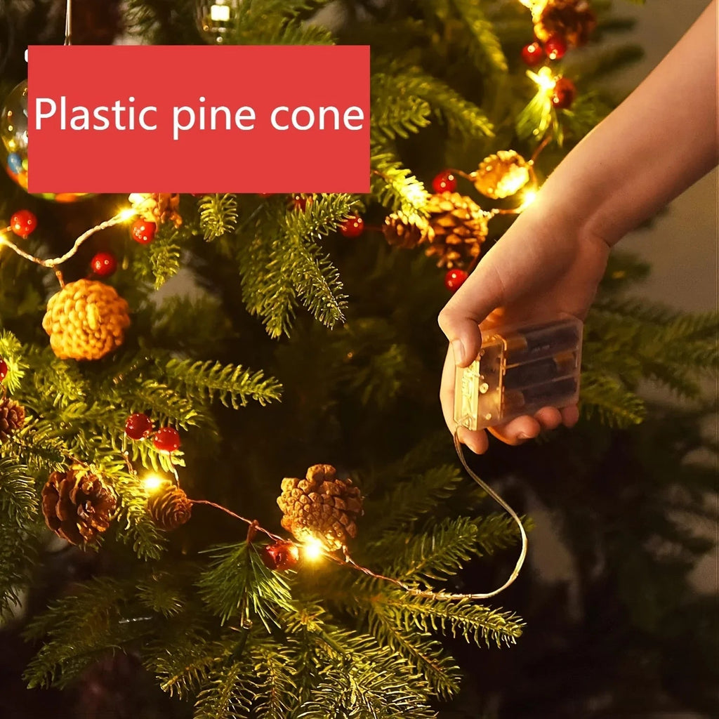 1pc 20-LED Warm White & Multicolor Fairy Lights with Pine Cones & Red Baubles - 199.95cm Indoor/ Christmas Tree, Wedding, Party, Home Decorations - Plug-in String Lights with On/Off Control, Durable Plastic Construction, ( No House Of Avana [[SKU:HOA-GDN-028]]