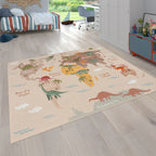 Play Mat Lilo Educational Kids Rug with World Map & Dinosaurs in Beige RugYourHome