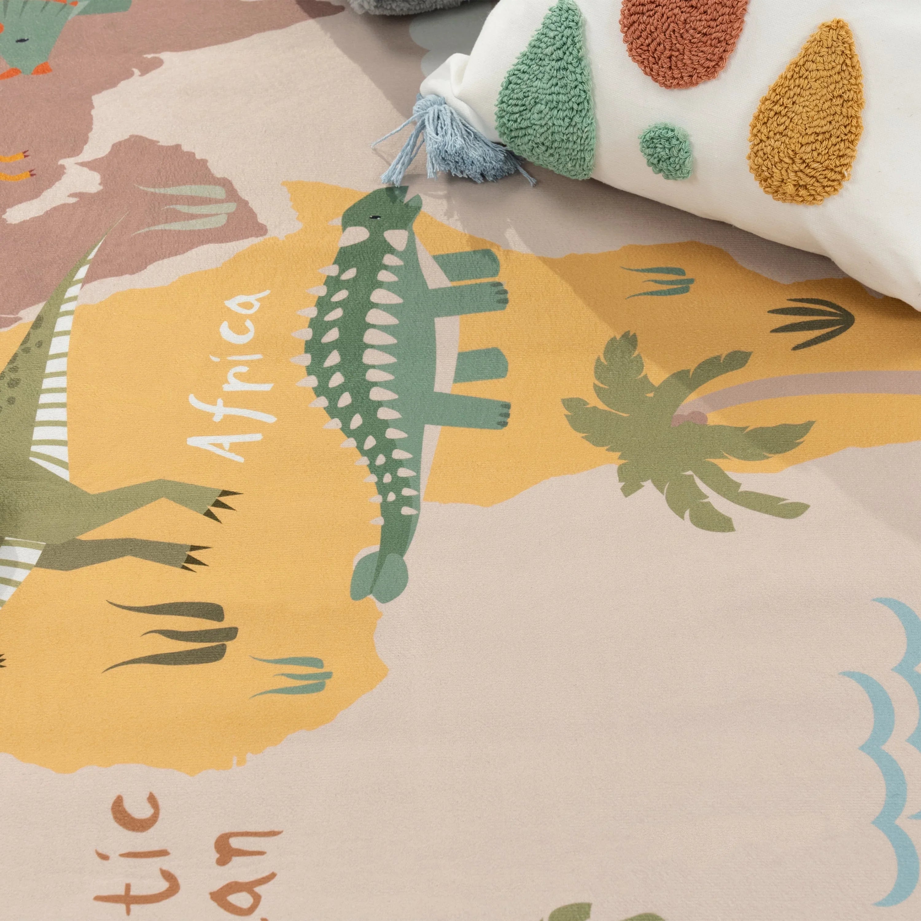 Play Mat Lilo Educational Kids Rug with World Map & Dinosaurs in Beige RugYourHome