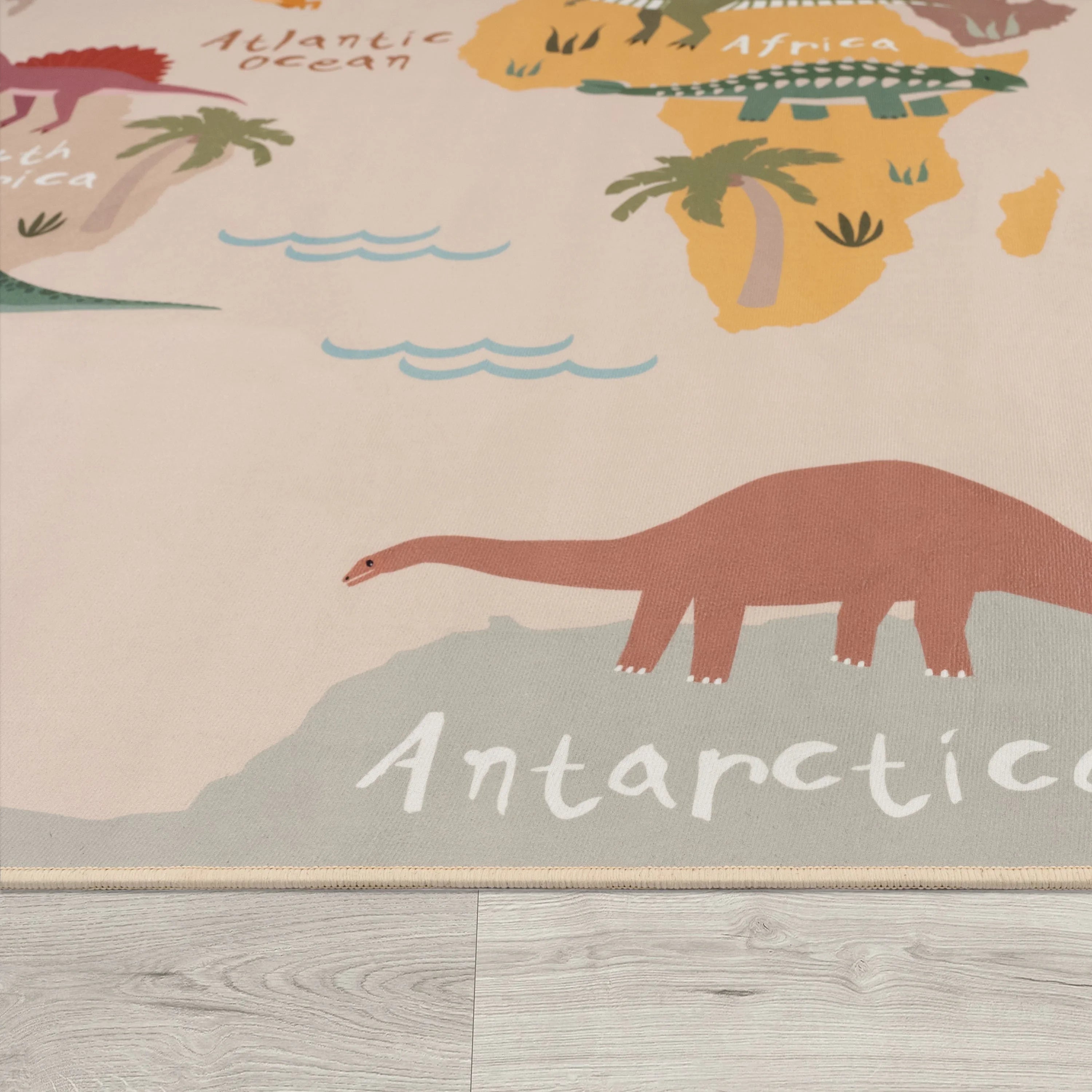 Play Mat Lilo Educational Kids Rug with World Map & Dinosaurs in Beige RugYourHome