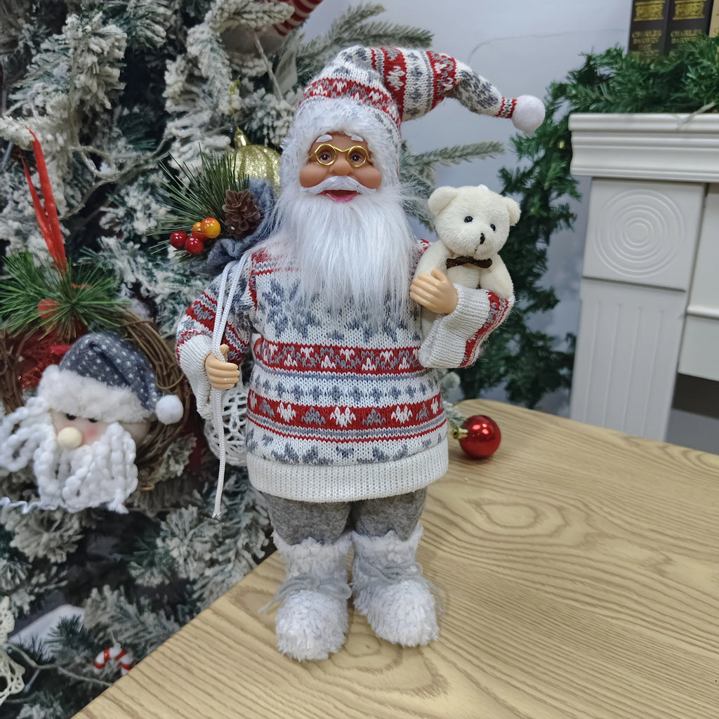 1pc Large 12-inch (30cm) Life-Size Collectible Santa Claus Doll with Expressive Eyes, Posable Arms & Sitting Base - Durable Plastic//Fabric Construction for Indoor Christmas Tree & Home Decorations, Year-Round Display - Ideal House Of Avana [[SKU:HOA-XMS-020]]