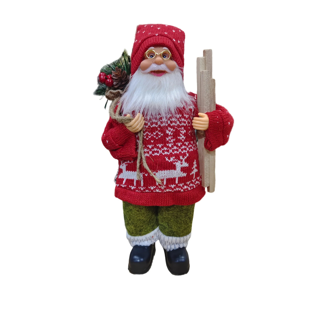 1pc Large 12-inch (30cm) Life-Size Collectible Santa Claus Doll with Expressive Eyes, Posable Arms & Sitting Base - Durable Plastic//Fabric Construction for Indoor Christmas Tree & Home Decorations, Year-Round Display - Ideal House Of Avana [[SKU:HOA-XMS-020]]