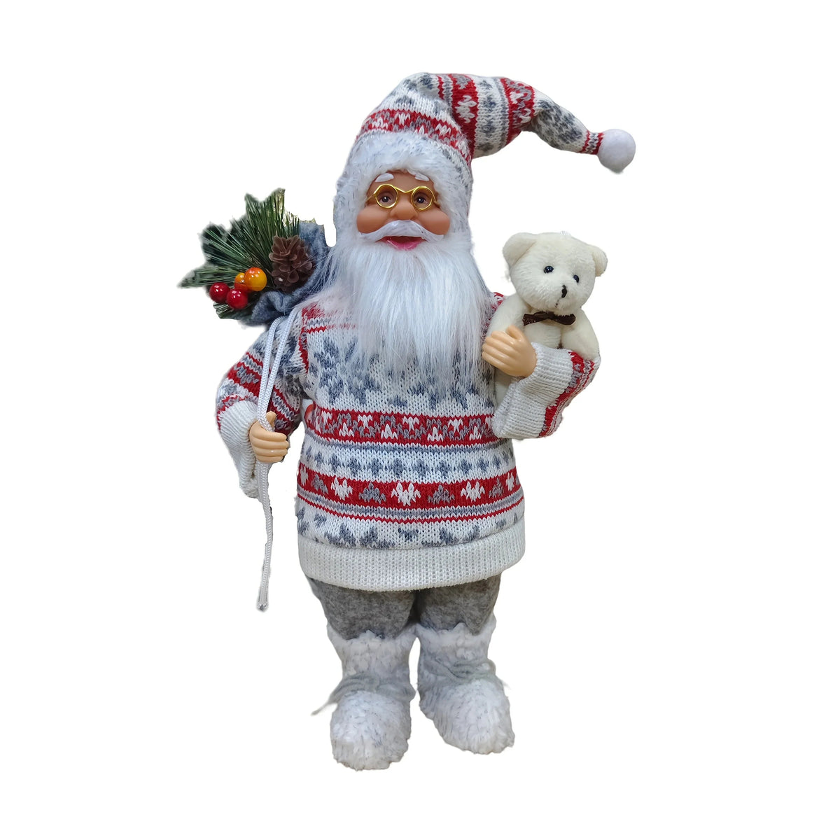 1pc Large 12-inch (30cm) Life-Size Collectible Santa Claus Doll with Expressive Eyes, Posable Arms & Sitting Base - Durable Plastic//Fabric Construction for Indoor Christmas Tree & Home Decorations, Year-Round Display - Ideal House Of Avana [[SKU:HOA-XMS-020]]