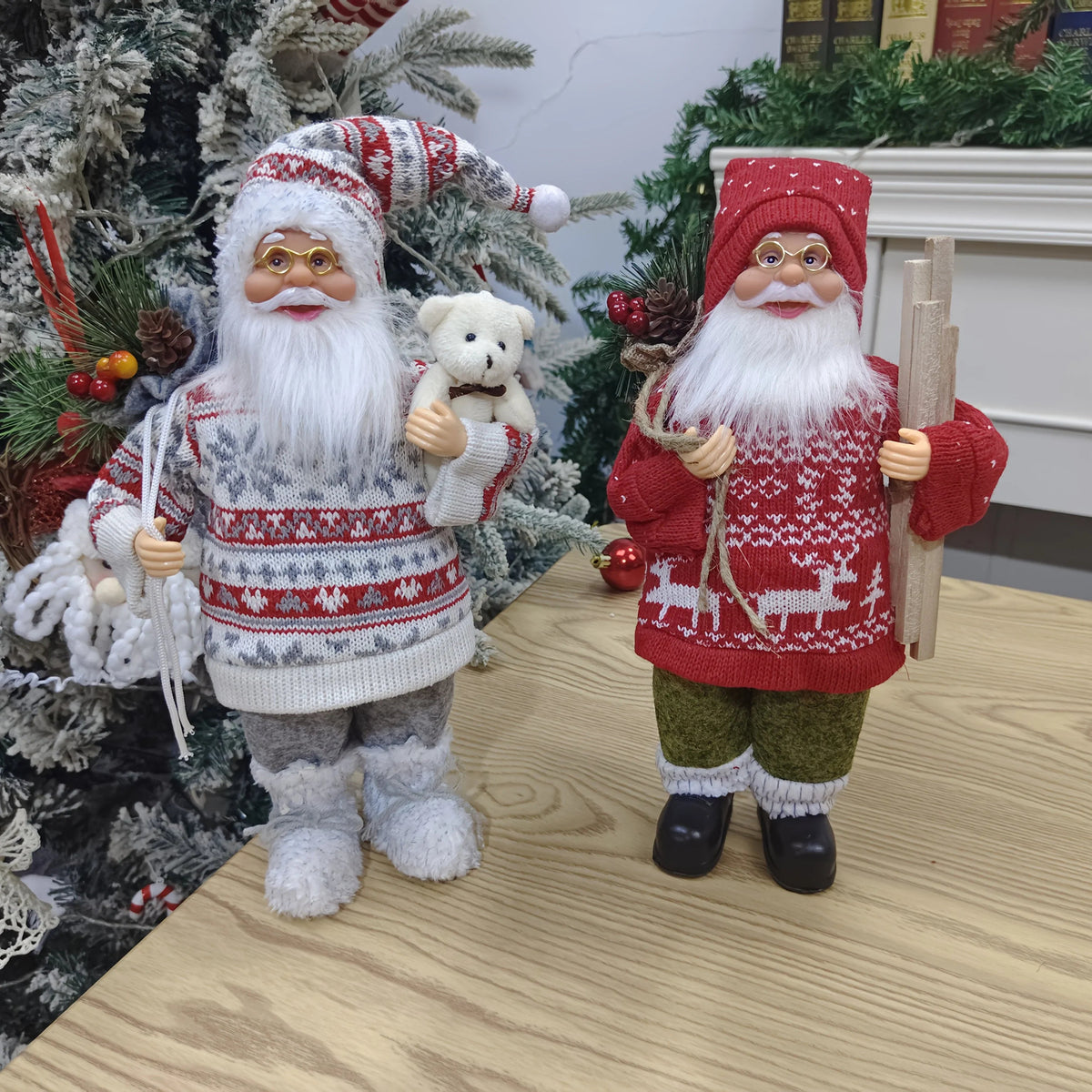 1pc Large 12-inch (30cm) Life-Size Collectible Santa Claus Doll with Expressive Eyes, Posable Arms & Sitting Base - Durable Plastic//Fabric Construction for Indoor Christmas Tree & Home Decorations, Year-Round Display - Ideal House Of Avana [[SKU:HOA-XMS-020]]