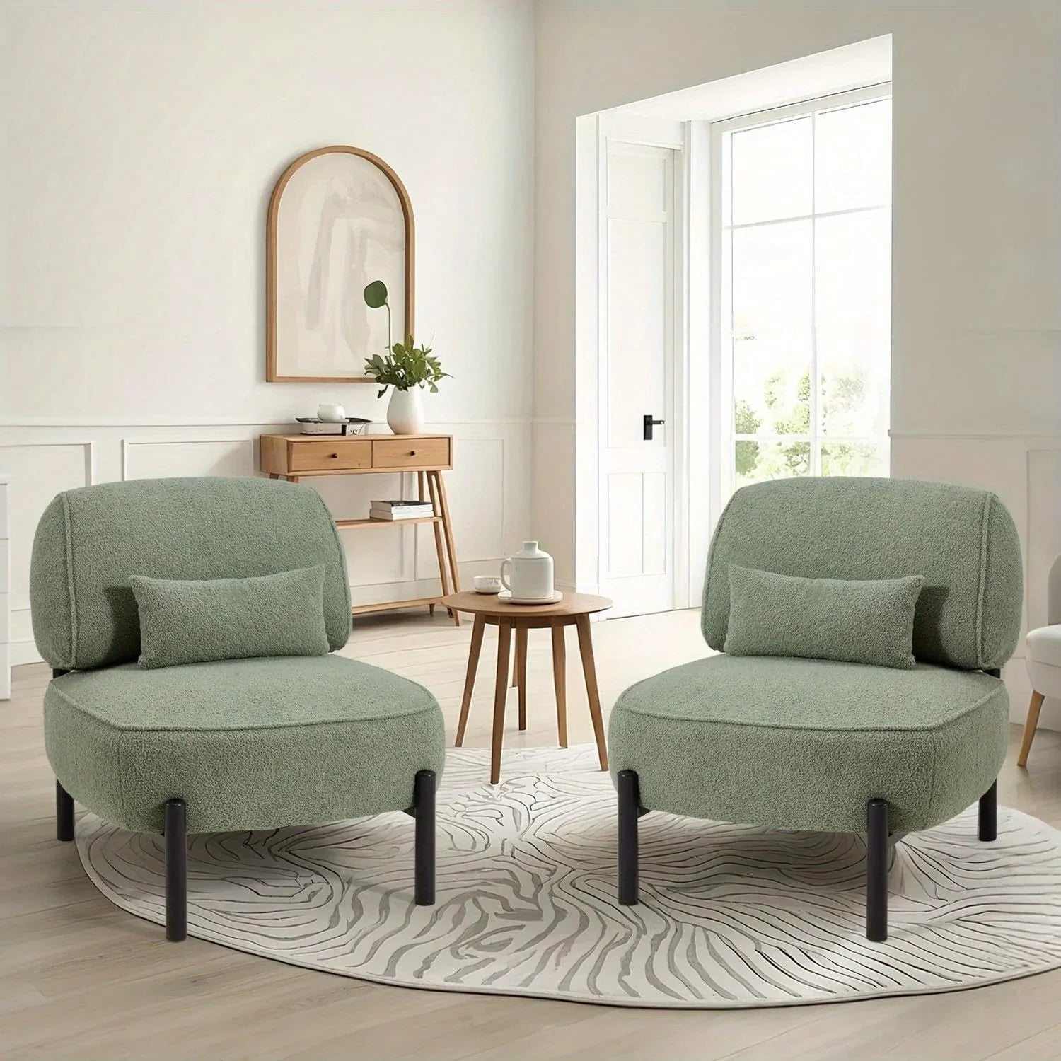 [Plush Extra Large Accent Chair] Plush Extra Large Mid Century Modern Accent Chair | Teddy Fabric Lounge Chair with Pillow, Sturdy Metal Frame (350lb) - Reading Armchair for Living Room, Bedroom & Office House Of Avana