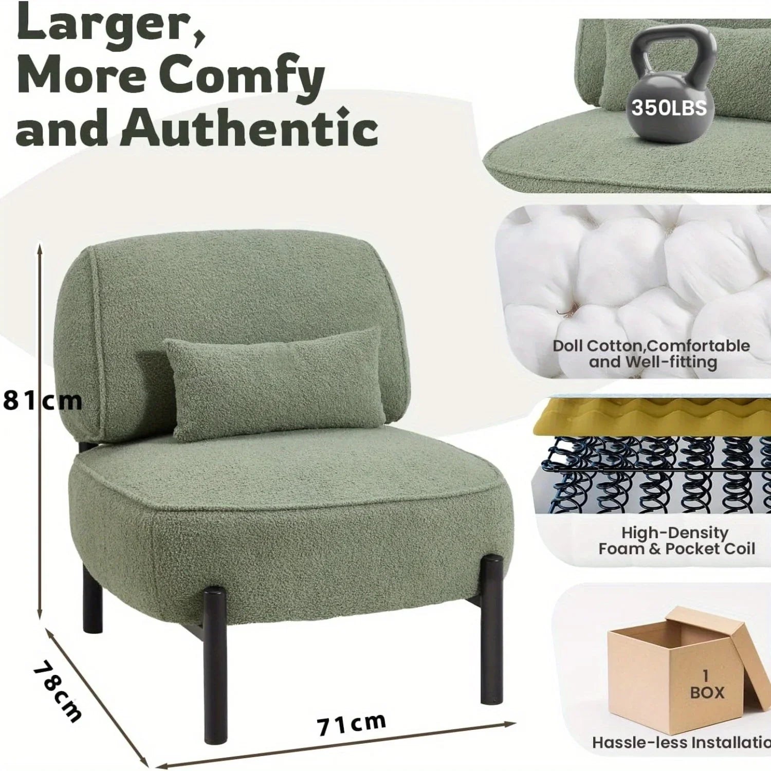 [Plush Extra Large Accent Chair] Plush Extra Large Mid Century Modern Accent Chair | Teddy Fabric Lounge Chair with Pillow, Sturdy Metal Frame (350lb) - Reading Armchair for Living Room, Bedroom & Office House Of Avana