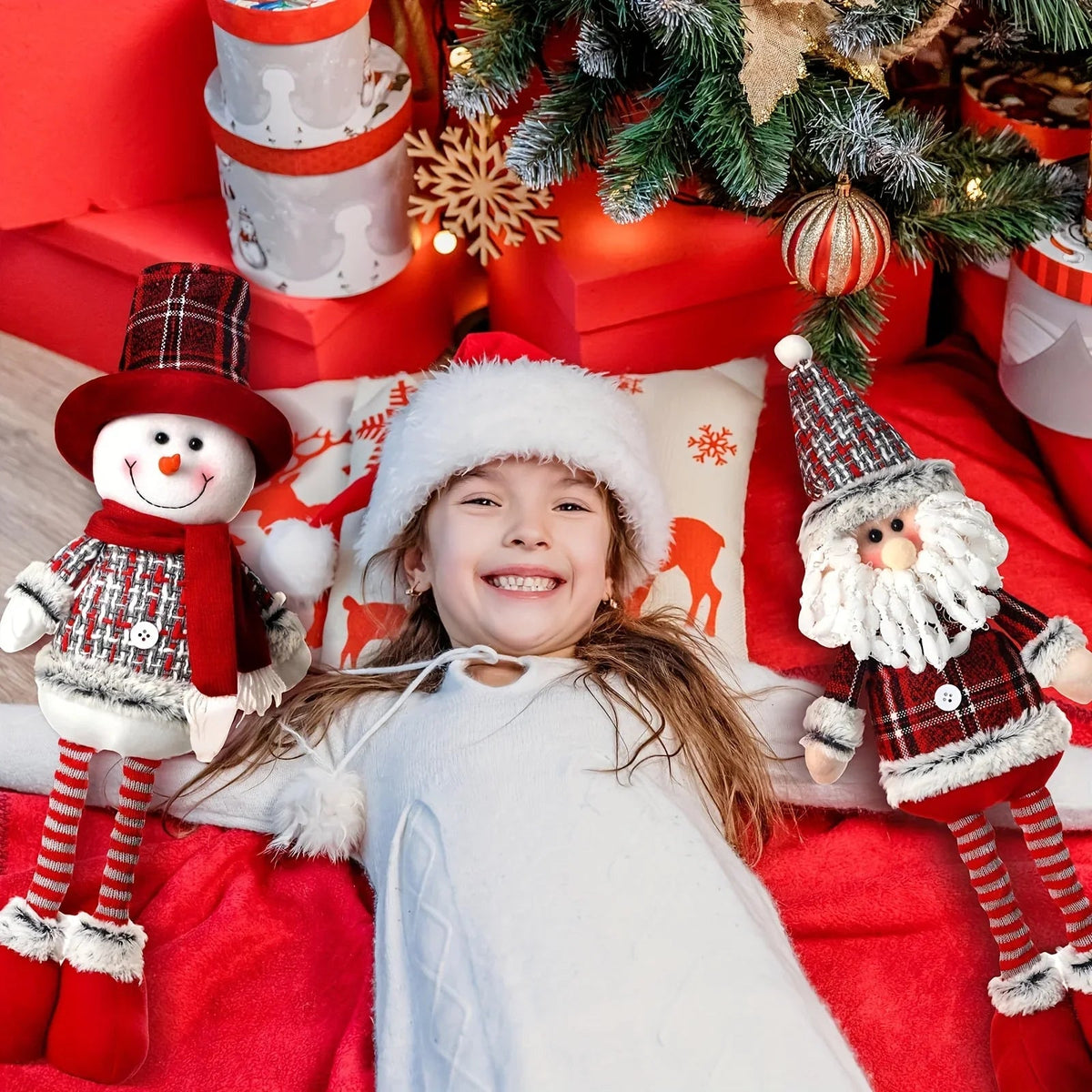 2pcs Christmas Gnome Plush Decorations-Long Leg Christmas Plush Doll, Stretchable Santa Claus And Snowman Figurines, Standing Dwarf Figurines for Shelf, Table, Fireplace, Room, Tieres Tray, Desk, Living Room, Dining Room, Cof House Of Avana [[SKU:HOA-XMS-007]]