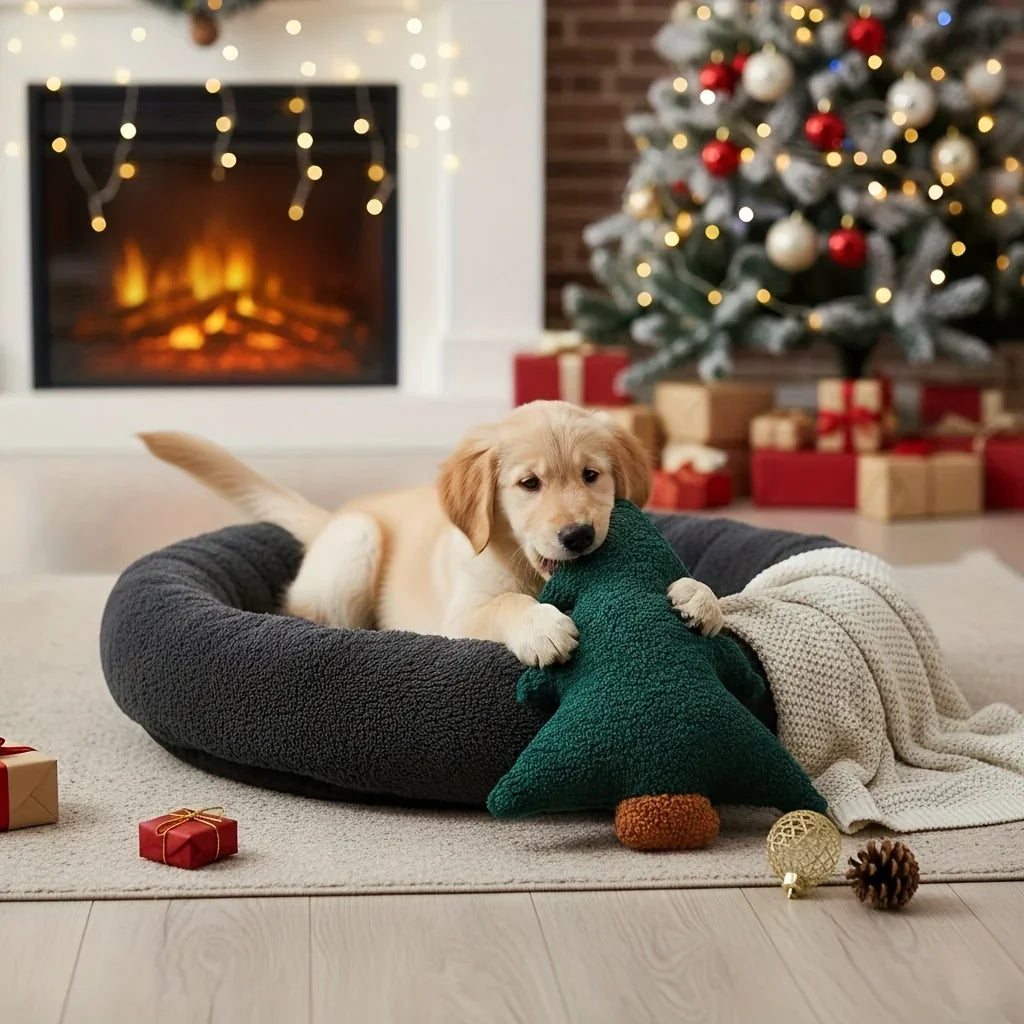 Christmas Tree Plush Dog Toy - Soft Chew Pillow for Puppies & Adult Dogs, Durable Washable Holiday Gift with Festive Red & Green Design House Of Avana [[SKU:HOA-CRB-002]]