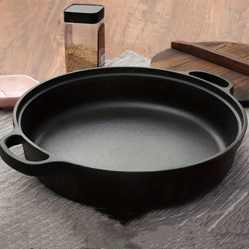 PMMJ black cast iron skillet with dual side handles for induction and gas stoves