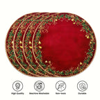 4pcs Red & Golden Round Placemats - Elegant Burgundy Golden Green Leaf Pattern Table Mats, Non-Toxic Durable Polyester 38.1 cm for Christmas Dinner Party, Wedding, Banquet, Holiday Table Decorations (Hand Wash Only), Christma House Of Avana [[SKU:HOA-TBL-015]]