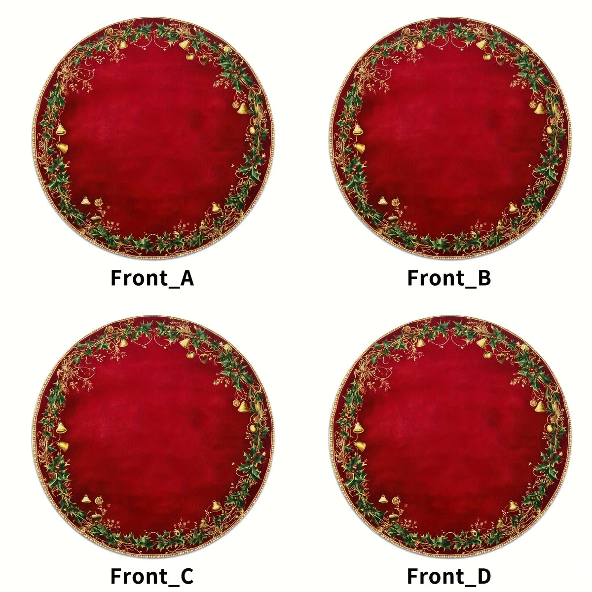 4pcs Red & Golden Round Placemats - Elegant Burgundy Golden Green Leaf Pattern Table Mats, Non-Toxic Durable Polyester 38.1 cm for Christmas Dinner Party, Wedding, Banquet, Holiday Table Decorations (Hand Wash Only), Christma House Of Avana [[SKU:HOA-TBL-015]]