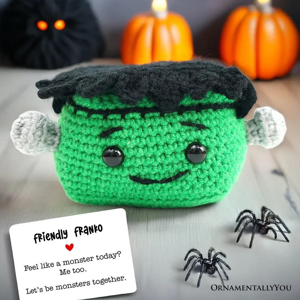 Positivity Frankenstein Crochet Support Doll, Halloween Encouragement Gift for Children and Adults OrnamentallyYou