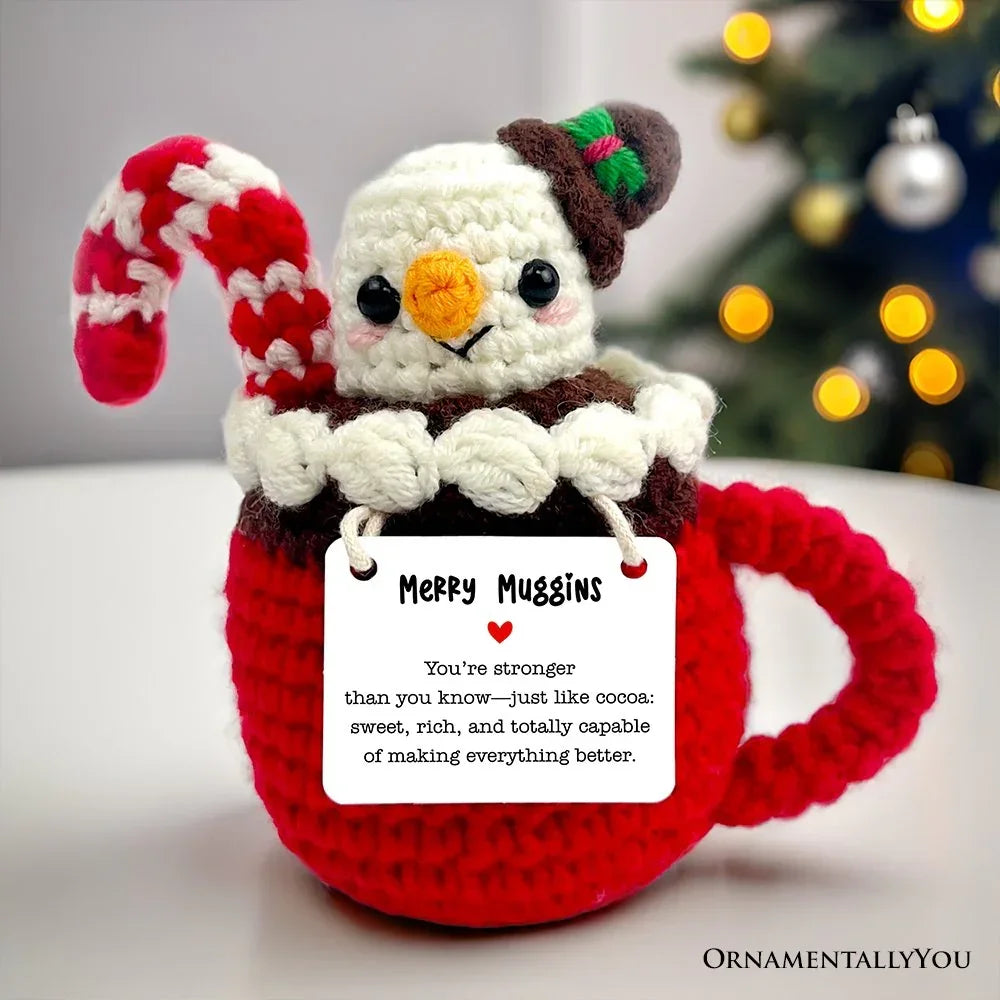 Positivity Hot Cocoa Marshmallow Crochet Support Doll, Christmas Encouragement Gift for Children and Adults OrnamentallyYou