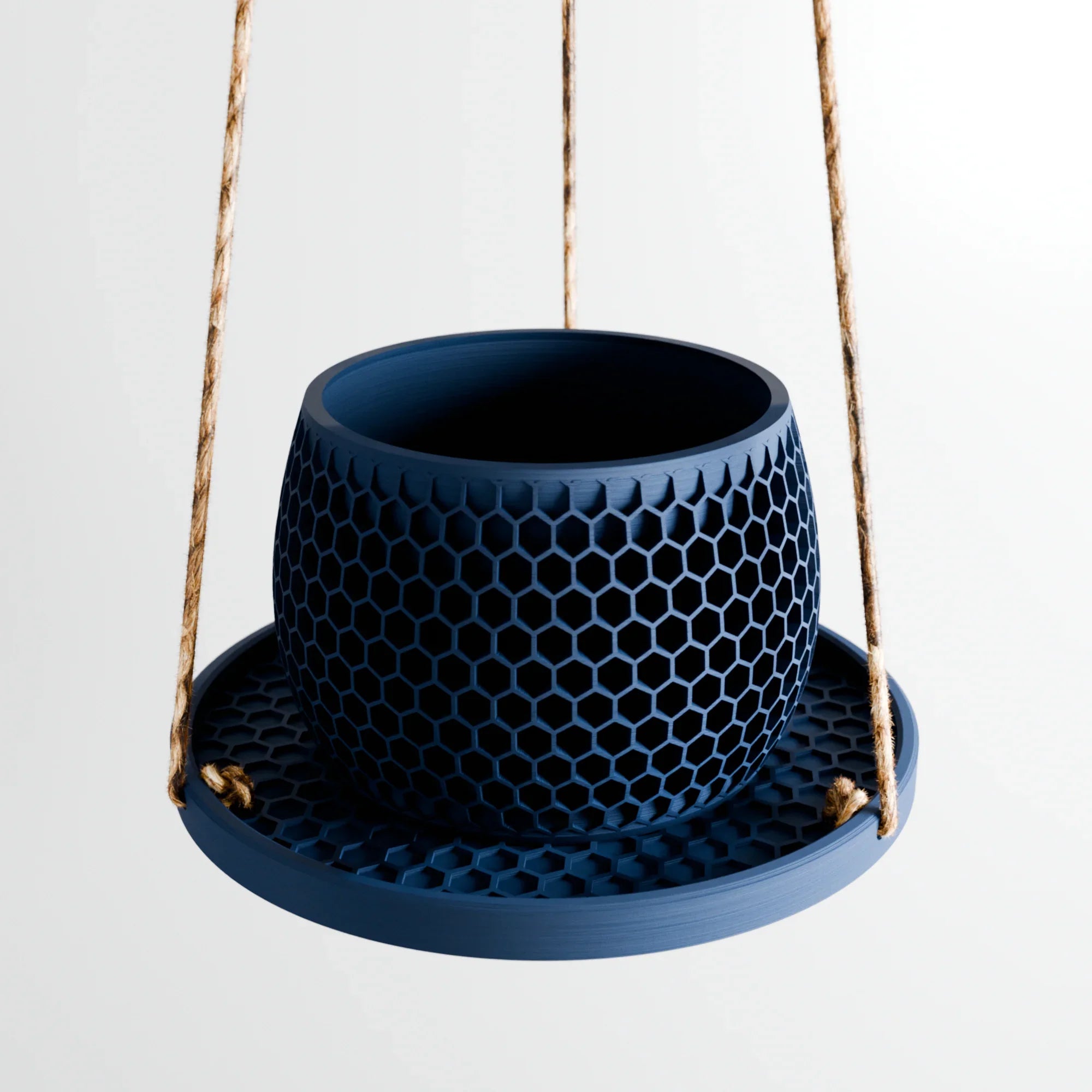 Hanging Plant Pot Tray | Honeycomb, angled view - House Of Avana