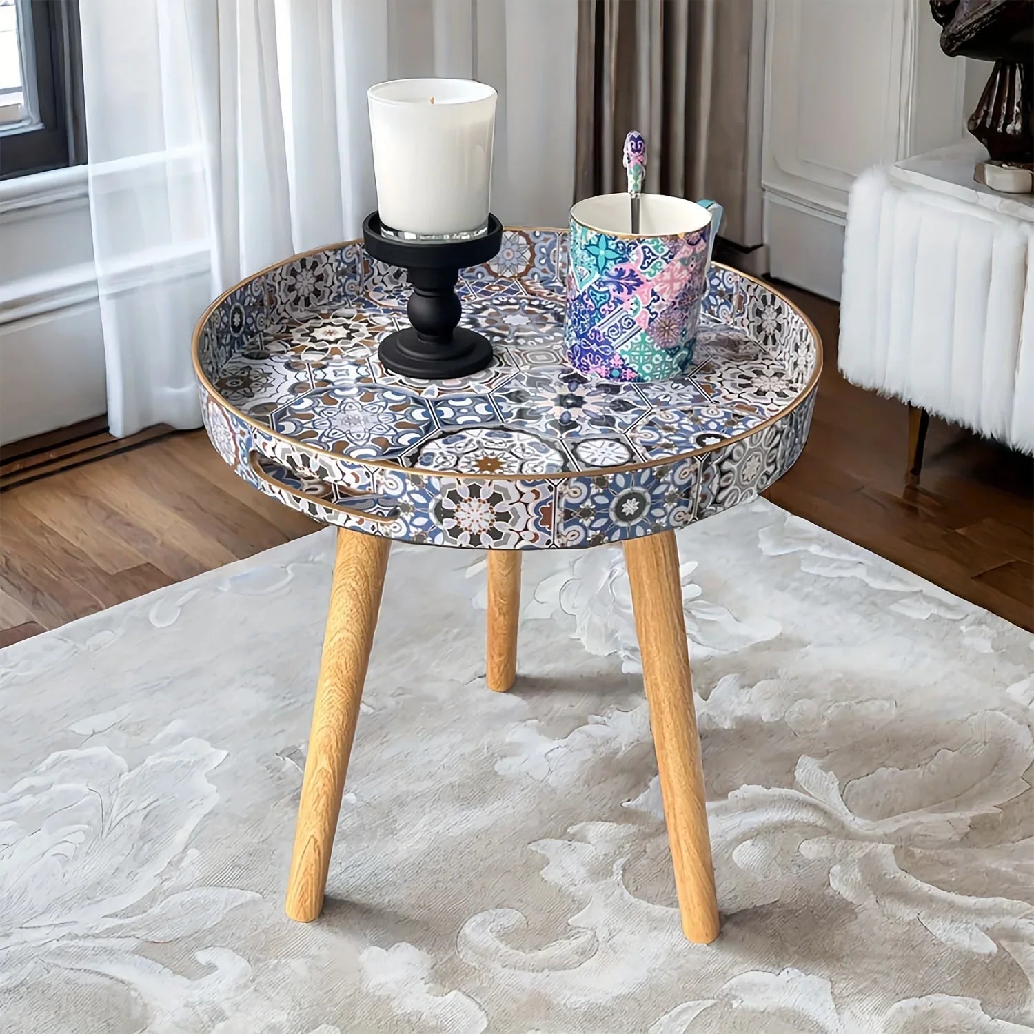 Premium End Tables with Plastic Tray and Detachable Legs - House Of Avana
