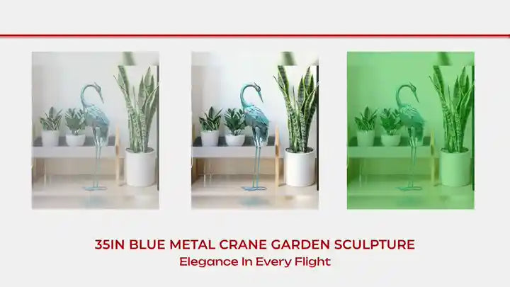 35in Blue Metal Crane Garden Sculpture by@Outfy