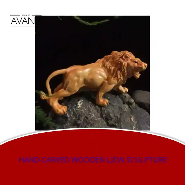 Hand-carved Wooden Lion Sculpture by@Outfy