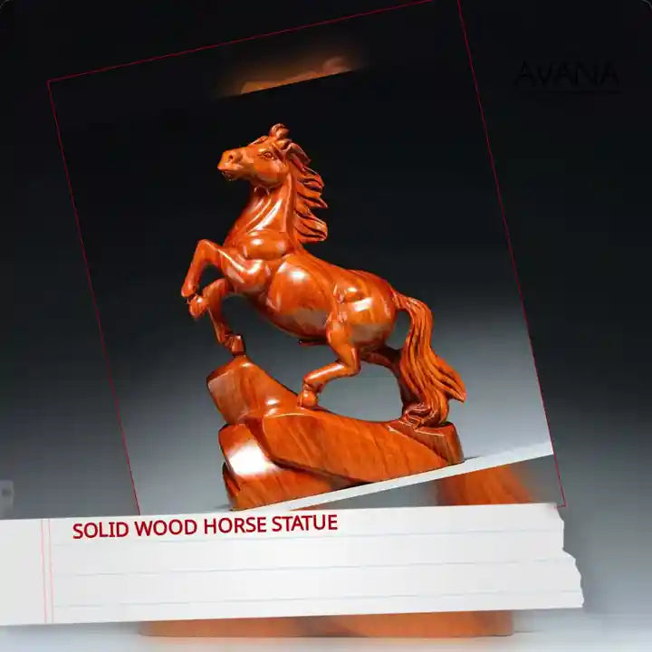 Solid Wood Horse Statue by@Outfy