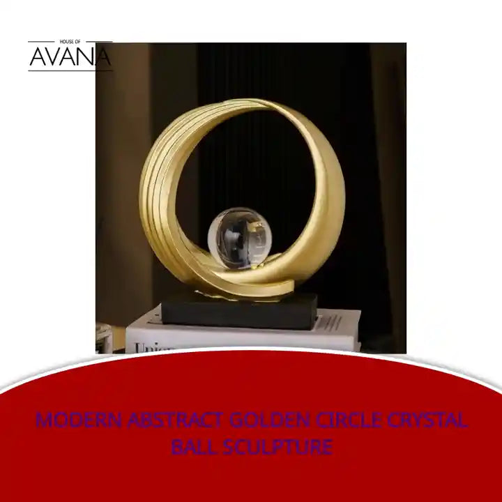 Modern Abstract Golden Circle Crystal Ball Sculpture by@Outfy