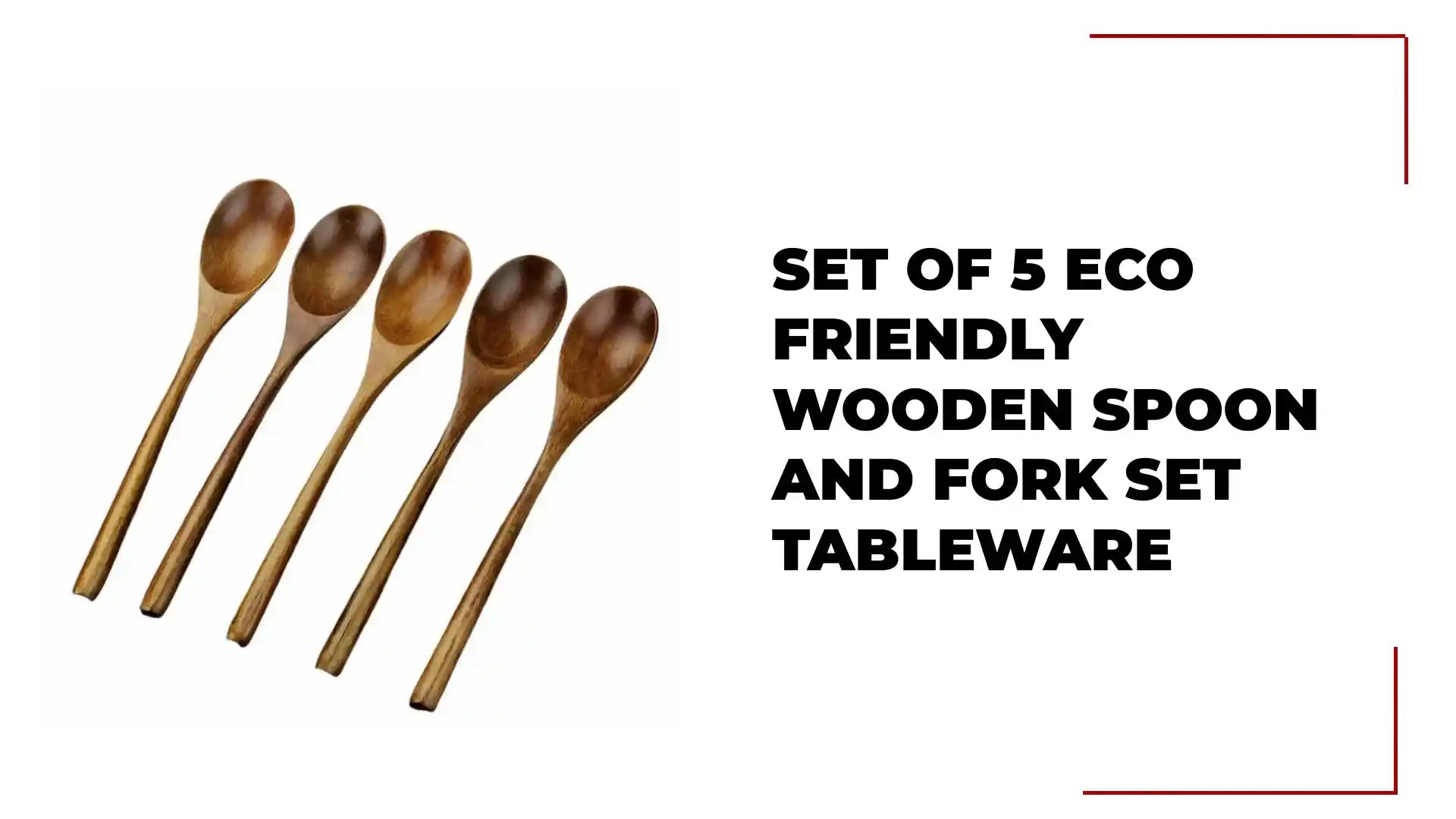 Set of 5 Eco Friendly Wooden Spoon and Fork Set Tableware by@Outfy