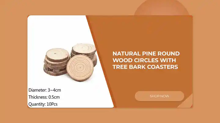 Natural Pine Round Wood Circles with Tree Bark Coasters by@Outfy