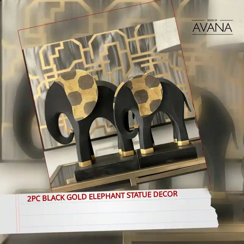 2pc Black Gold Elephant Statue Decor by@Outfy
