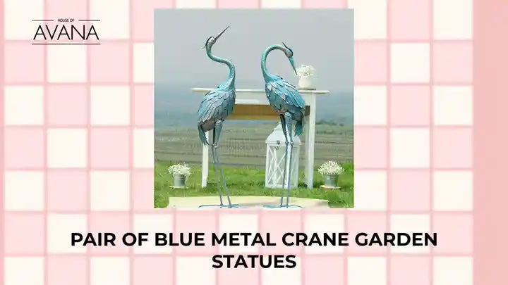 Pair of Blue Metal Crane Garden Statues by@Outfy