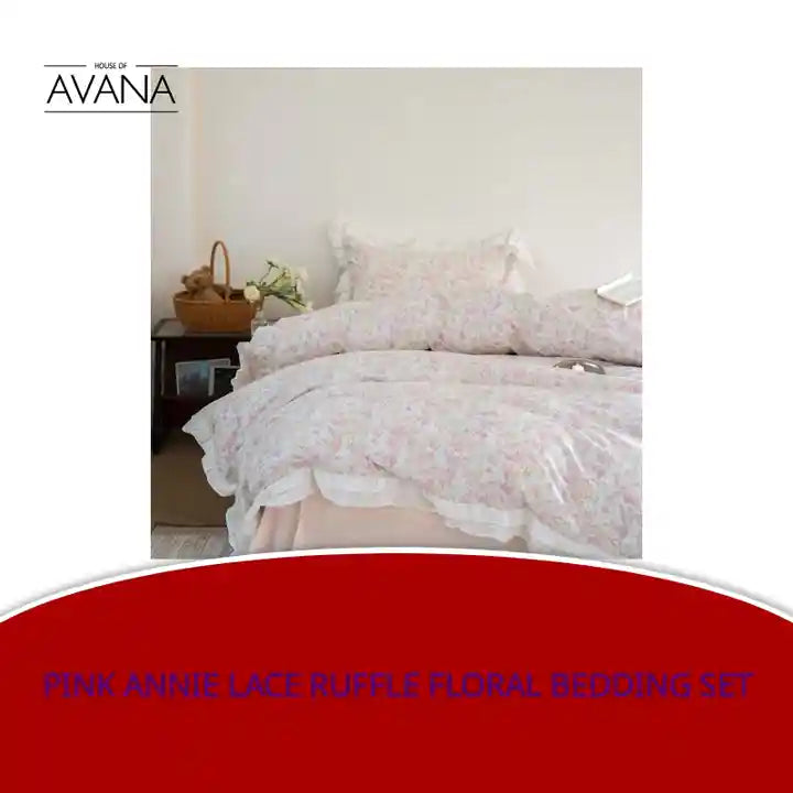 Pink Annie Lace Ruffle Floral Bedding Set by@Outfy