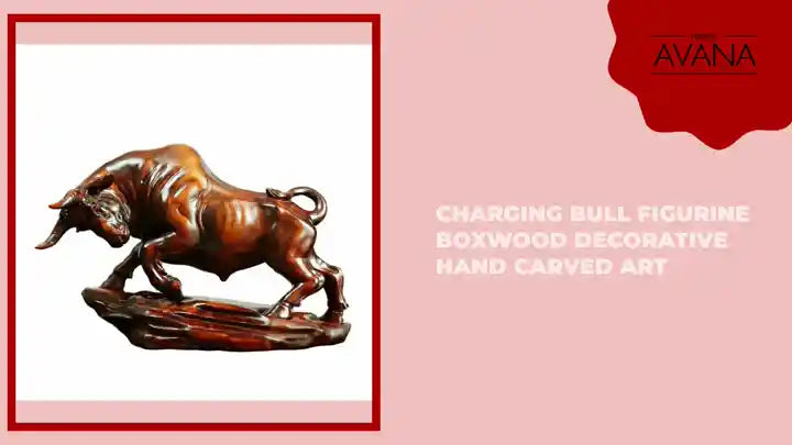 Charging Bull Figurine Boxwood Decorative Hand Carved Art by@Outfy