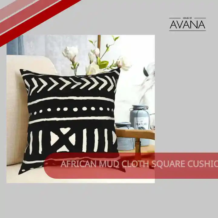 African Mud Cloth Square Cushion Cover by@Outfy