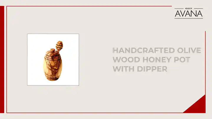 Handcrafted Olive Wood Honey Pot with Dipper by@Outfy