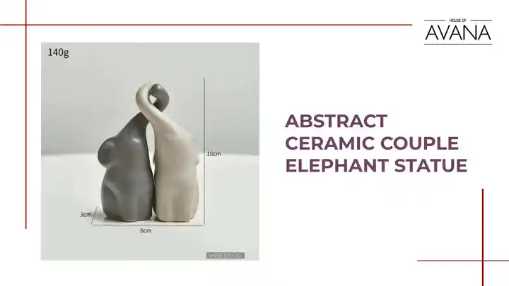 Abstract Ceramic Couple Elephant Statue by@Outfy