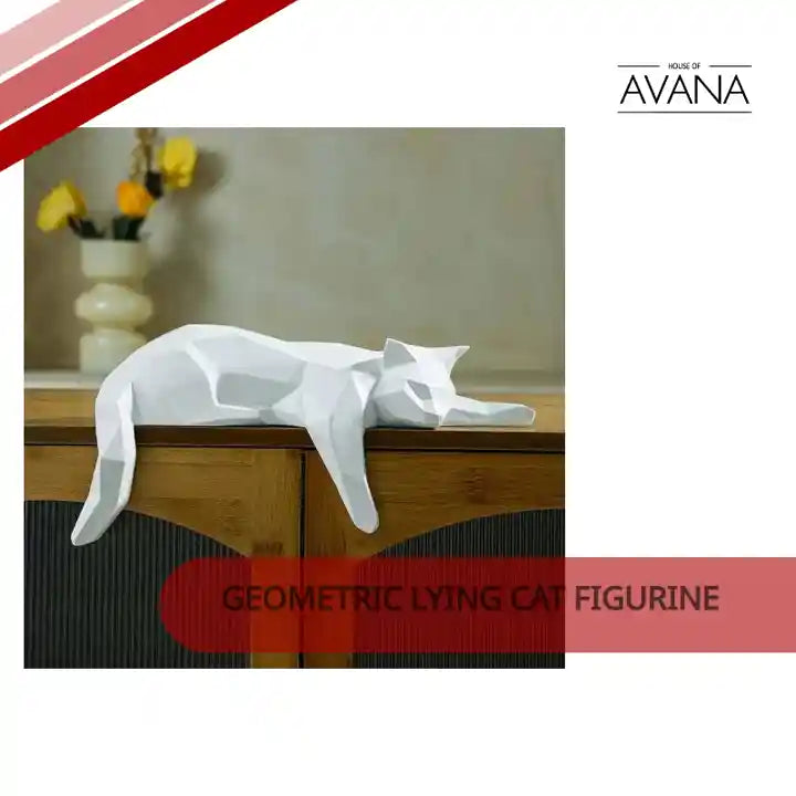 Geometric Lying Cat Figurine by@Outfy