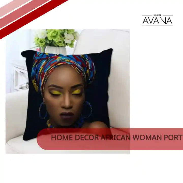 Home Decor African Woman Portrait Print Cushion Cover by@Outfy
