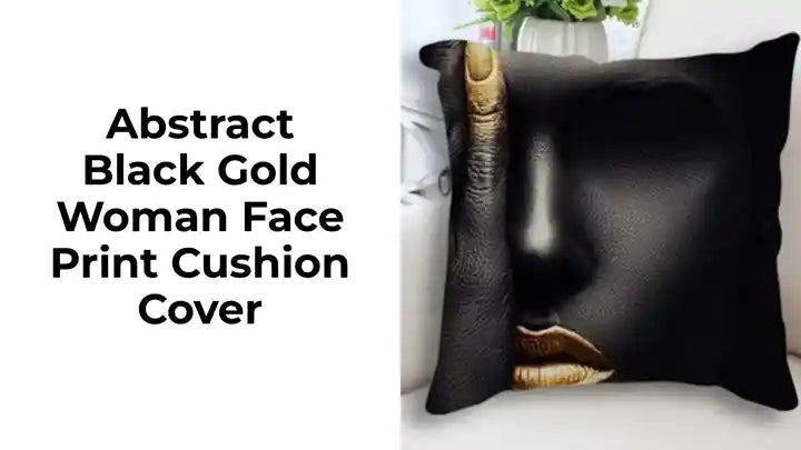 Abstract Black Gold Woman Face Print Cushion Cover by@Outfy