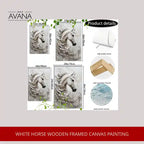 White Horse Wooden Framed Canvas Painting by@Outfy