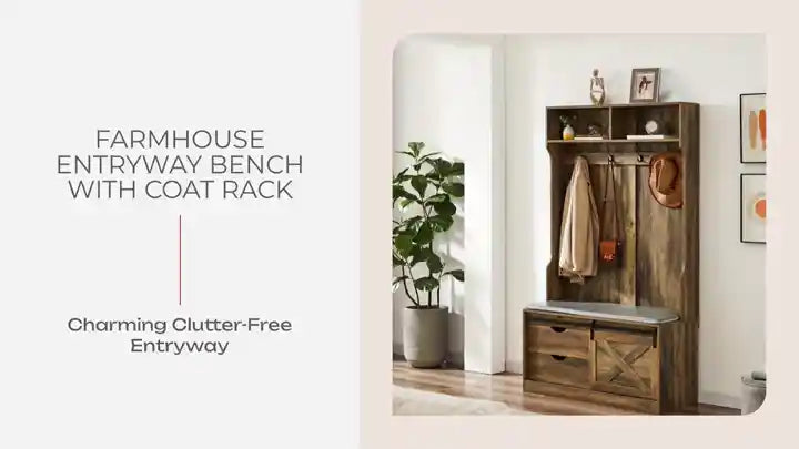 Farmhouse Entryway Bench with Coat Rack by@Outfy