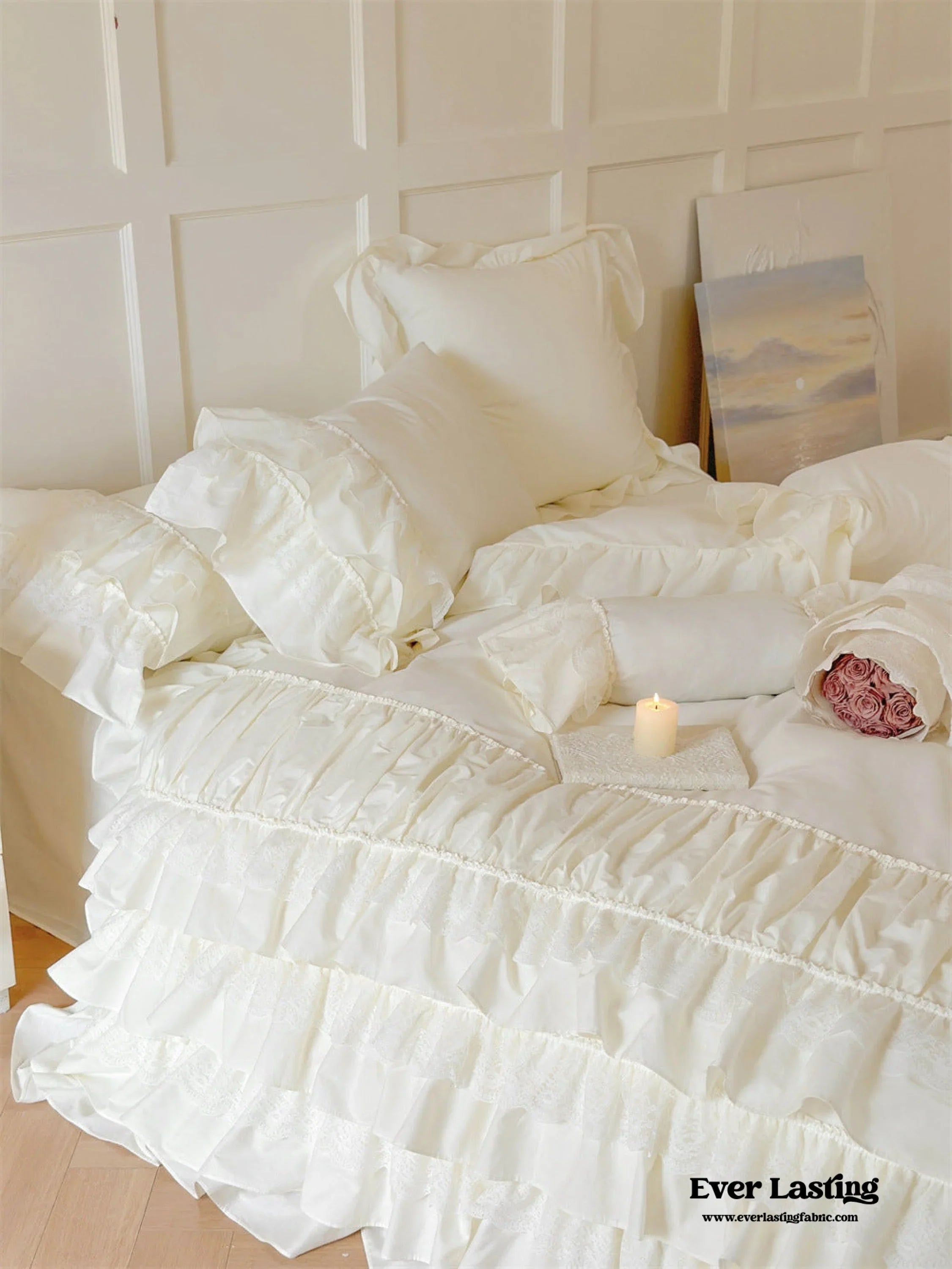 Princess Ruffle Lace Washed Cotton Bedding Set / Pink Ever Lasting