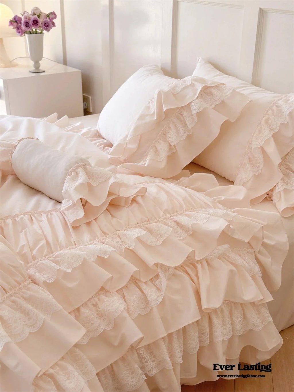 Princess Ruffle Lace Washed Cotton Bedding Set / Pink Ever Lasting