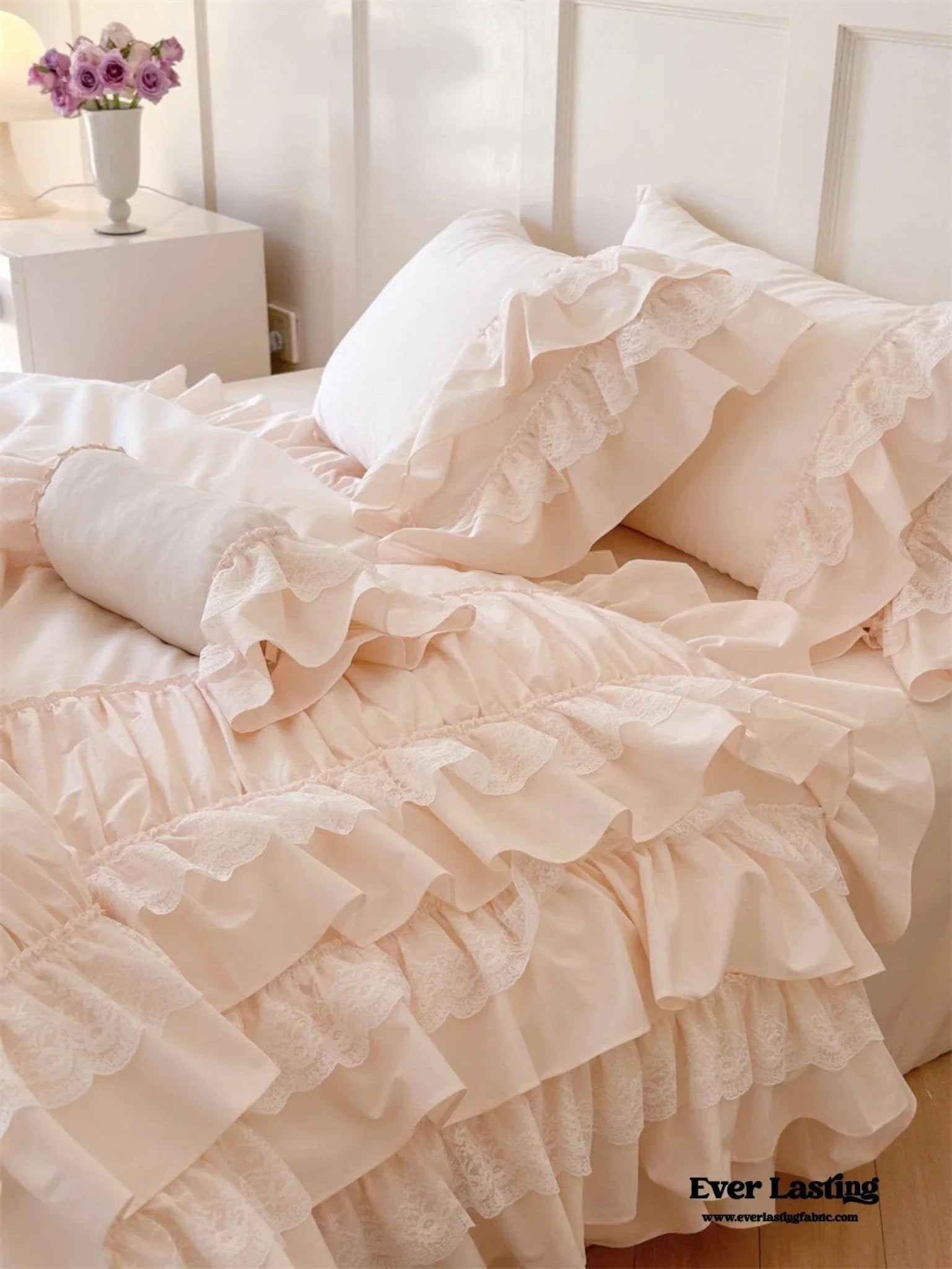 Princess Ruffle Lace Washed Cotton Bedding Set / Pink Ever Lasting
