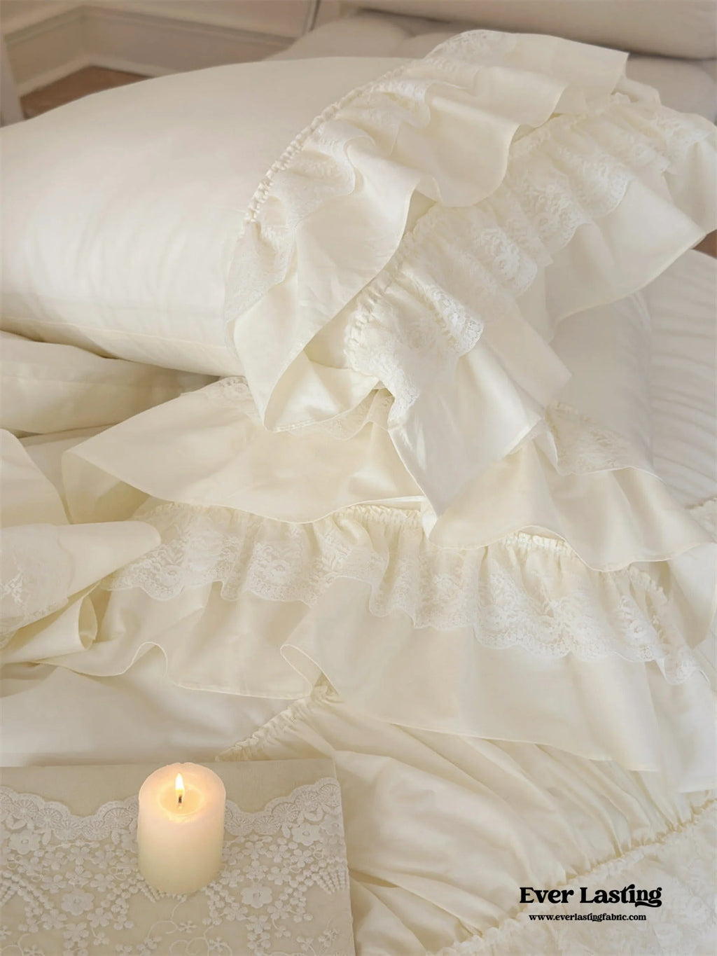 Princess Ruffle Lace Washed Cotton Bedding Set / Pink Ever Lasting