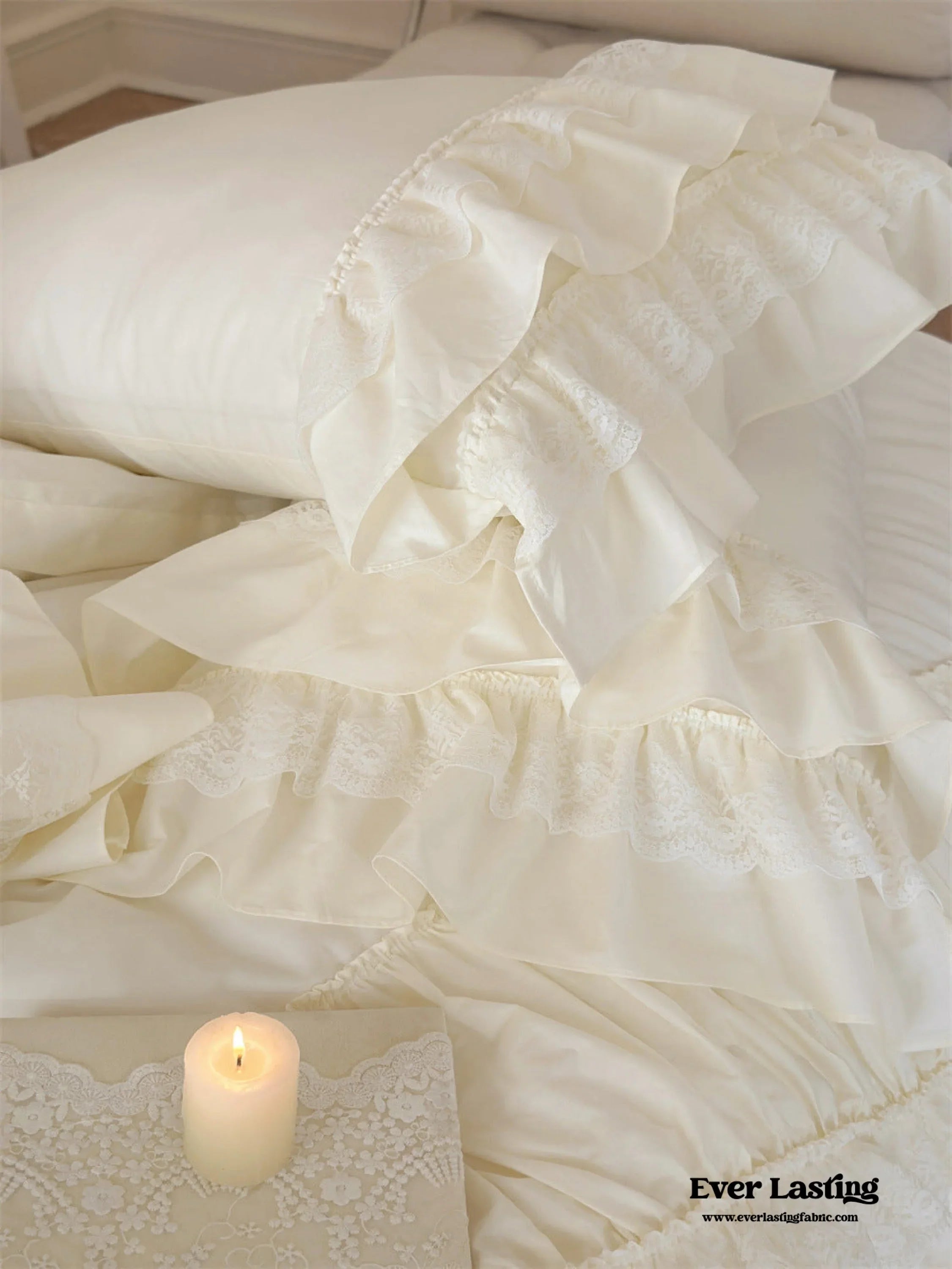 Princess Ruffle Lace Washed Cotton Bedding Set / Pink Ever Lasting