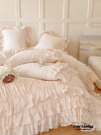 Princess Ruffle Lace Washed Cotton Bedding Set / Pink Ever Lasting