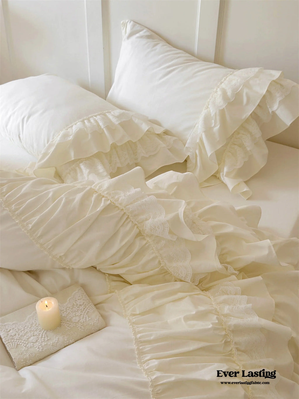 Princess Ruffle Lace Washed Cotton Bedding Set / Pink Ever Lasting