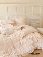 Princess Ruffle Lace Washed Cotton Bedding Set / Pink Ever Lasting